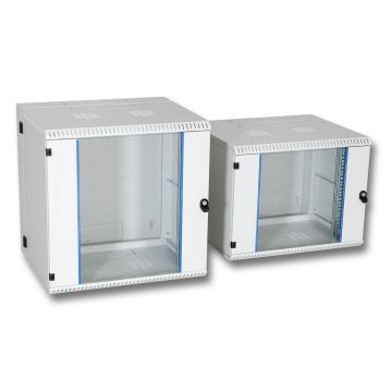 ProLine, Wandkast 6HE, 1 delig, 600xD400xH330, Glasdeur, RAL7035