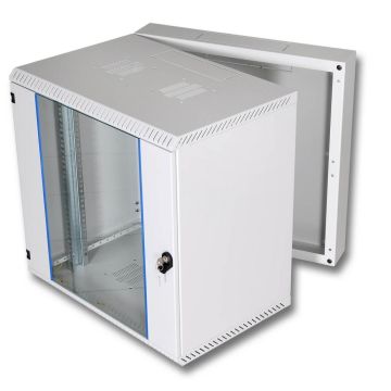 ProLine, Wandkast 9HE, 2 delig, B600xD600xH465, Glasdeur, RAL7035