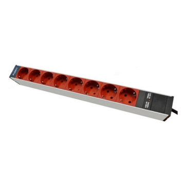 Ratio, Spanningsslof 8x Schuko rood, Aluminium, 19inch, 1x10A, snoer+stekker C14, 3m