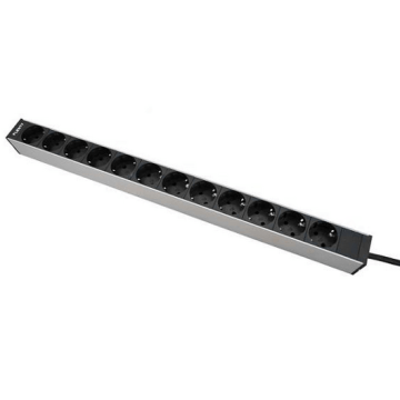 Ratio, Spanningsslof, 12x Schuko zwart, Aluminium, 1x16A, snoer+stekker Schuko, 3m