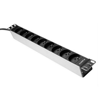 Ratio, Spanningsslof, 9x Aardpen (UTE) zwart, Aluminium, 19inch, 1x16A, snoer+stekker Schuko, 3m
