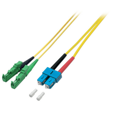 Glasvezel Patchkabel, OS2, DX, SC/pc-E2000/apc8, LSZH, Geel, 5m, Fig8, G657A