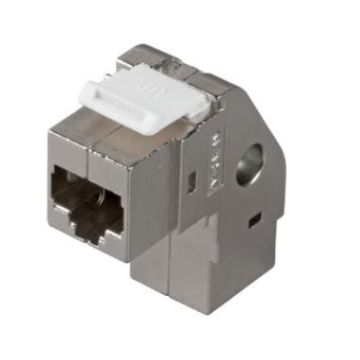 RJ45, Shielded koppelstuk Cat6A, haaks 90 graden, Keystone fit, metaal, EOL