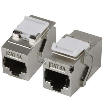 RJ45, Shielded koppelstuk Cat6A, recht 180 graden, Keystone fit, metaal