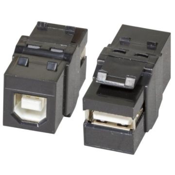 USB2.0, Snap-In adapter, zwart, type A/type B, install.diepte 32mm