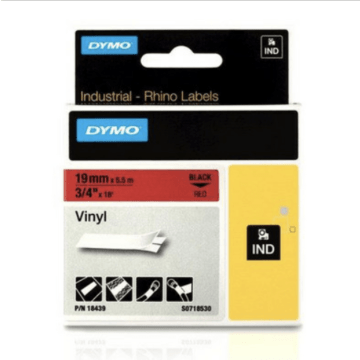 Rhino Tape Vinyl 19MM ROOD (tekst zwart op rood) tbv printer 4200/5200/6000