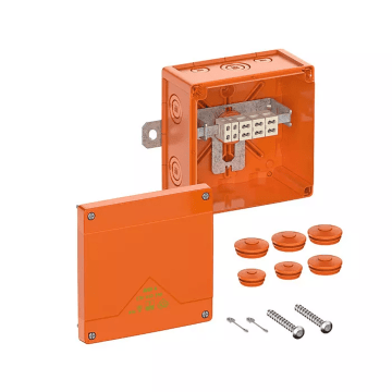 WKE 4, Duo 5/3x6 kwadraat, Functiebehoud verbindingsdoos, L150 x B150 x H85mm, oranje