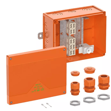 WKE 6 T 1D01, 5x16 kwadraat, Functiebehoud aftakdoos, L250 x B200 x H120mm, oranje