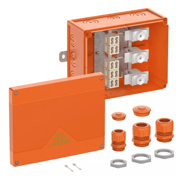 WKE 6 T 3D01, 5x16 kwadraat, Functiebehoud aftakdoos, L250 x B200 x H120mm, oranje