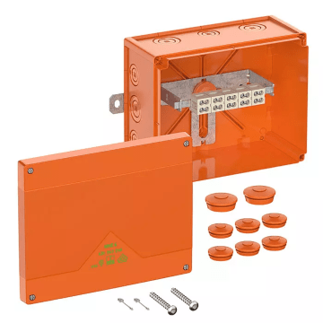 WKE 6, Duo 5x10 kwadraat, Functiebehoud verbindingsdoos, L250 x B200 x 120mm, oranje