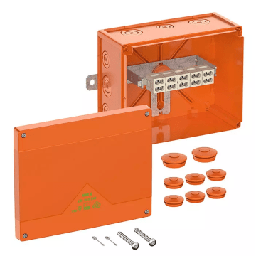 WKE 6, Duo 5x16 kwadraat, Functiebehoud verbindingsdoos, L250 x B200 x H120mm, oranje