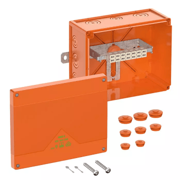 WKE 6, Duo 7x6 kwadraat, Functiebehoud verbindingsdoos, L250 x B200 x H120mm, oranje
