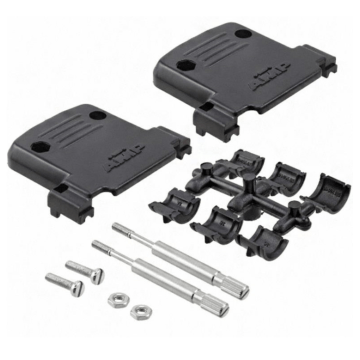 TE Connectivity, Sub-D kap, 25 polig, kunststof, zwart, lange pen, 53.8x44.5x16.8mm