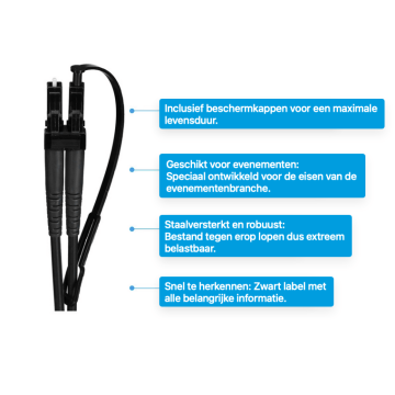 TTL, Glasvezel Patchkabel, OS2, DX, LC/upc-LC/upc, staal gearmeerd, zwart