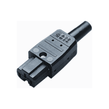 Apparaatstekker C15A, Female, kunstof zwart, kabelinvoer recht.