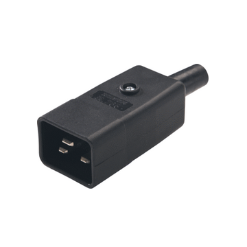 Apparaatstekker C20, Male, kunststof zwart, kabelinvoer recht.