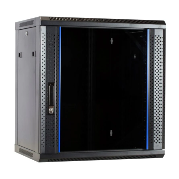 BasicLine, Wandkast 12HE, 19inch, B600xD450xH635mm, Glasdeur, achter staal, RAL9005