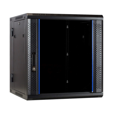BasicLine, Wandkast 12HE, 2 delig, 19inch, B600xD600xH635mm, Glasdeur, achter staal, RAL9005