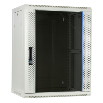 BasicLine, Wandkast 15HE, 19inch, B600xD450xH770mm, Glasdeur, achter staal, RAL7035