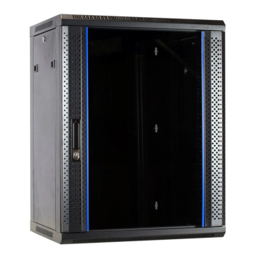 BasicLine, Wandkast 15HE, 19inch, B600xD450xH770mm, Glasdeur, achter staal, RAL9005