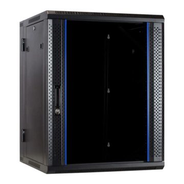 BasicLine, Wandkast 15HE, 2 delig, 19inch, B600xD600xH770mm, Glasdeur, achter staal, RAL9005