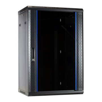 BasicLine, Wandkast 18HE, 19inch, B600xD450xH900mm, Glasdeur, achter staal, RAL9005