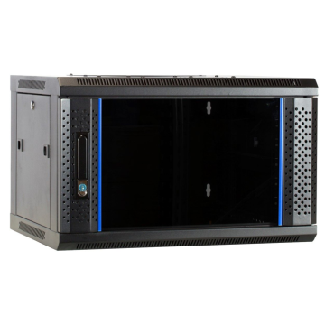 BasicLine, Wandkast 6HE, 19inch, B600xD450xH368mm, Glasdeur, achter staal, RAL9005