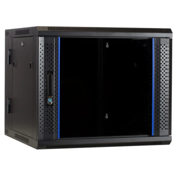 BasicLine, Wandkast 9HE, 2 delig, 19inch, B600xD600xH500mm, Glasdeur, achter staal, RAL9005