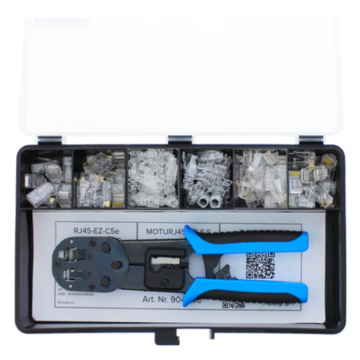 Assortimentskist, Connectoren EZ-RJ45, Cat5e, Cat 6, Tules, incl. krimptang 904068