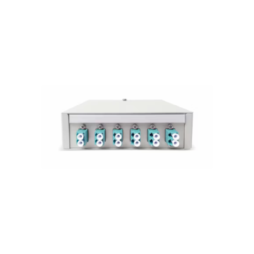 FO DIN Rail Box, lasklaar 6x LCD Violet OM4, 12 pigtails, ANT, 135x38x141mm, RAL7035