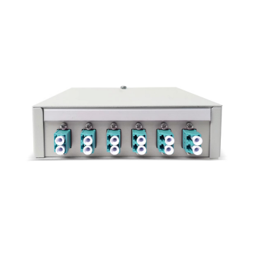 FO DIN Rail Box, lasklaar 6x SCD Turkoois OM3, 12 pigtails, ANT, 135x38x141mm, RAL7035