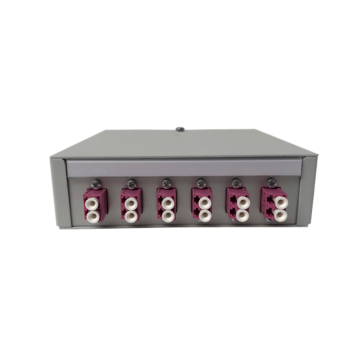 FO DIN Rail Box, lasklaar 6x SCD Violet OM4, 12 pigtails, ANT, 135x38x141mm, RAL7035