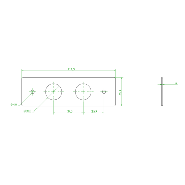 FO lade 1HE achterwand tbv kabelinvoer, vlak/dicht, 2x M20, OV-T/OV-S