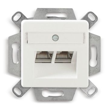 Outlet CSA+, 2xRJ45, Cat6A, centrplt Excl.raam, 35mm inbouwdiepte, RAL9010