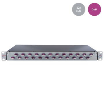 Prefab Lade, OV-S, 12xLCD, 24 Pigtails OM4, RAL7035, Front offset horiz., Incl.ANT