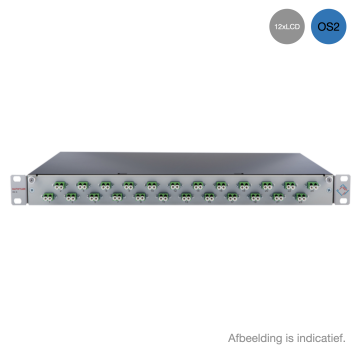 Prefab Lade, OV-S, 12xLCD, 24 Pigtails OS2, RAL7035, Front offset horiz., Incl.24 ANT