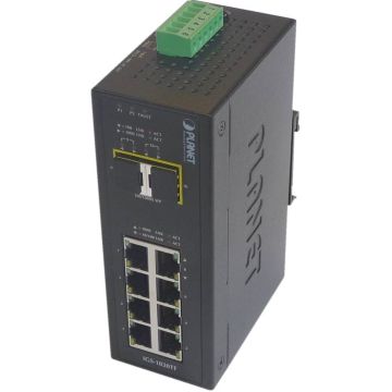 Industriele DIN Rail Switch, 8xRJ45 10/100/1000Base-T naar 2xSFP 100/1000X, excl. SFP
