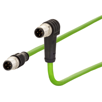 Aansluitkabel, M12 Male recht - Male haaks, 4-polig, Cat5e, D-coded, PUR, 10m