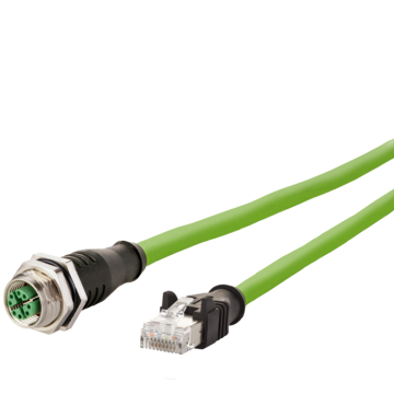 Adapterkabel, M12 Female Flens recht - RJ45, 8-polig, Cat6A, X-coded, PUR, 1m