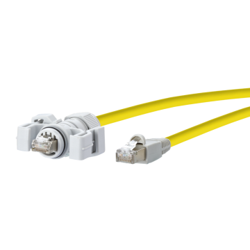 E-DAT Industriele Cat6 PUR, Patchkabel S/FTP, IP67/RJ45 naar RJ45, geel, 2m