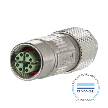 Field Jack, Female recht, M12, X-coded IP67, 8-polig, Cat6A, DNV maritiem