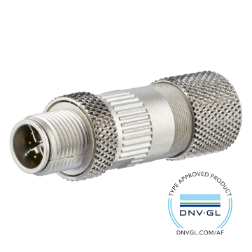 Field Plug, Male recht, M12, X-coded IP67, 8-polig, AWG22, Cat6A, DNV maritiem