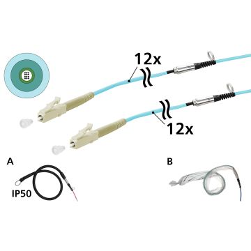 Prefabkabel, U-DQ(ZN)BH, OM3, 12v, LC/PC naar LC/PC, 1x IP50 tube 1x BubbelFolie, 50m