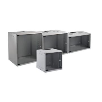 ProLine, Flatpack wandkast, grijs, 12HE, D600mm, rookglas deur+slot, IP20, borstel, 20 kooimoeren