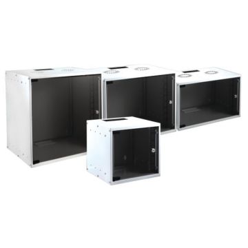 ProLine, Flatpack wandkast, wit, 9HE, D450mm, rookglas deur+slot, IP20, borstel, 20 kooimoeren