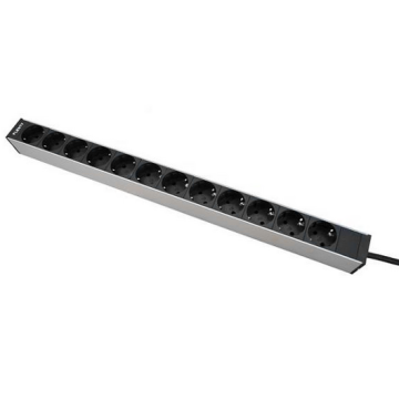 Ratio, Spanningsslof, 12x Schuko zwart, Aluminium, 1x16A, snoer+stekker Schuko, 3m