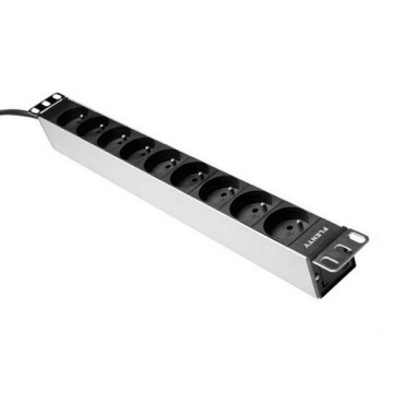 Ratio, Spanningsslof, 9x Aardpen (UTE) zwart, Aluminium, 19inch, 1x16A, snoer+stekker Schuko, 3m