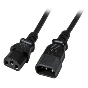230v Netsnoer C14 Male naar C13 Female, 2m, 3x0.75mm², zwart