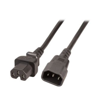230v Netsnoer C14 Male naar C15 Female, 2m, 3x1mm², zwart