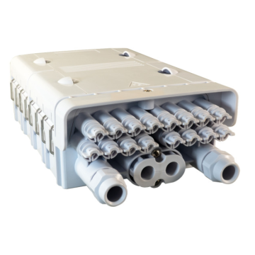 FO wandbox, IP65 tbv 96v, poorten 16x2-3mm, 2x15mm, 2x18mm, kunststof leeg, grijs